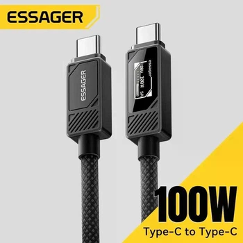 Кабель для быстрой зарядки 100W Essager Charging Cable PD (20В/5А) E-Marker LED-дисплей одновременно отображает напряжение(В), силу тока(А) и текущую мощность (Вт) кабель Type-C-Type-C 1м EXCTT1-ZX0A-Z Black