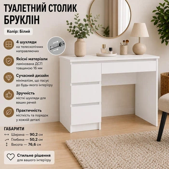 Трюмо Бруклін лівий Мебель Сервіс Білий 90,2х50,2х76,6 см
