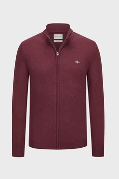 Чоловічий бордовий вовняний кардиган EXTRAFINE LAMBSWOOL ZIP CARDIGAN Gant M 8050275