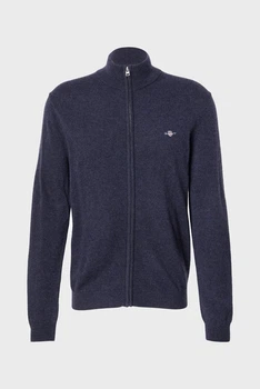 Чоловічий темно-синій вовняний кардиган EXTRAFINE LAMBSWOOL ZIP CARDIGAN Gant S 8050275