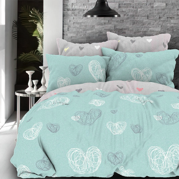 Комплект постільної білизни king size з бязі Сердечка 145х210 см 50х70 см