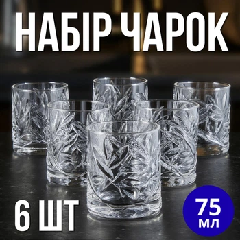 Набір стопок 6 шт по 75 мл скляні чарки для горілки та міцних напоїв стопки