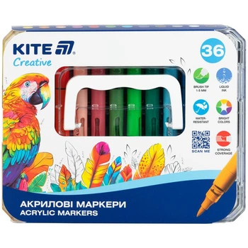 Маркеры акриловые Kite Creative кисточка 36 шт ассорти (K-1163)