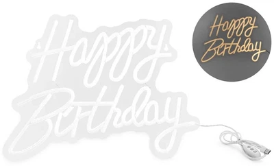 Neon LED PartyDeco Happy Birthday Biały 40 x 29,5 cm (NEON4) (5904555067844)