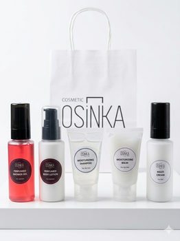 Travel набір Osinka Парфумований Гель для душу 50мл Зволожуючий Лосьйон для тіла 50мл Шампунь зволожуючий 30мл Бальзам для волосся Зволожуючий 30мл Незмивна крем-маска 50мл