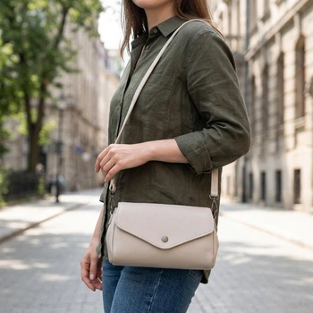 Жіноча шкіряна сумка Vintage біла 21,5x13,5x7 см мала з трикутним клапаном 60775