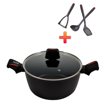 Каструля Smart Fry Krauff 6,6л зі скляною кришкою +ПОДАРУНОК: лопатка, ополоник та картоплемялка