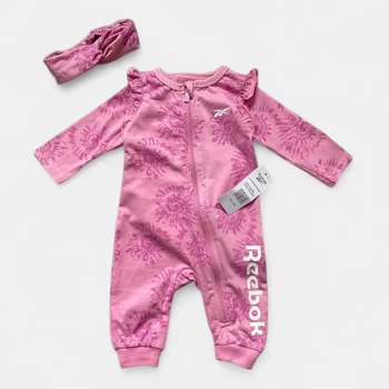 Ромпер Reebok чоловічок, сліп в комплекті з пов'язкою на дівчинку 62 см (0-3 міс) рожевий
