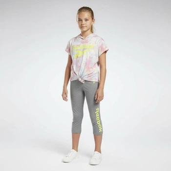 Костюм Reebok спортивний комплект футболка + капрі дитячий на дівчинку 146 см (10-11 років) рожевий, білий, сірий