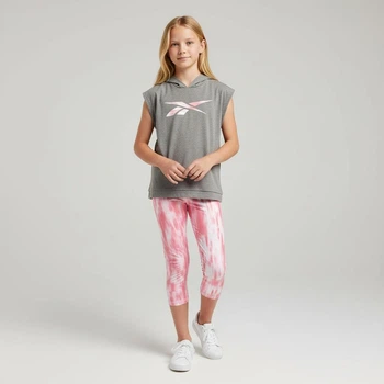 Костюм Reebok спортивний комплект футболка + капрі дитячий підлітковий на дівчинку 164 см (13-14 років) сірий, рожевий
