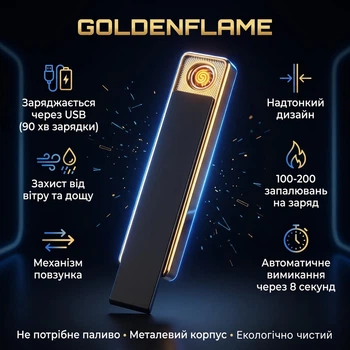 Электроимпульсная зажигалка слайдер GoldenFlame, черная