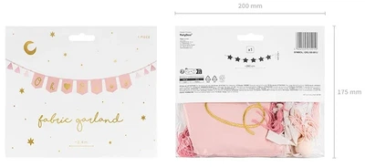 Baner PartyDeco Oh Baby z frędzlami 2,5 m Jasnoróżowy (GRL100-081J) (5904555015210)