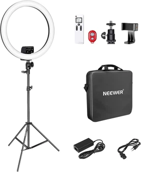 Кільцева лампа Neewer SRP18-2.4G / 18 дюймів / CRI 95+ / Сенсорне та ДУ керування / 3200-5600K / Чорна