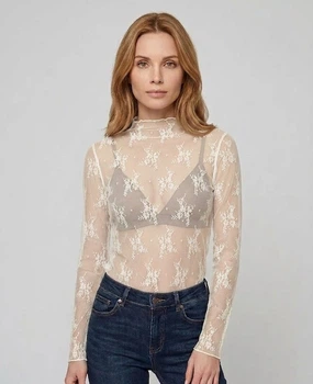 Жіноча прозора кофтинка гольф водолазка блузка в сіточку Honey Fashion Accessories XS/S молочний (10-111)