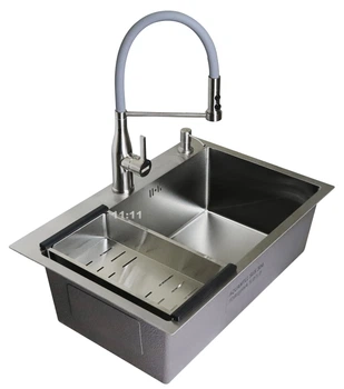 Мойка из нержавеющей стали AQUAMILL 6845 + смеситель с гибким изливом + дозатор + решетка + сифон