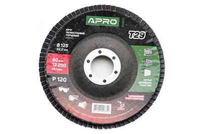 Круг шлифовальный лепестковый Apro 125 мм x Р120 цирконий прямой