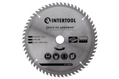 Диск пильный по дереву Intertool 230 х 60T х 30 мм