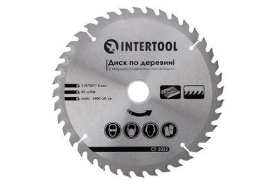 Диск пильный по дереву Intertool 210 х 40T х 30 мм