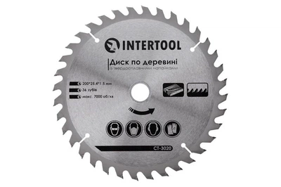 Диск пильный по дереву Intertool 200 х 36T х 25.4 мм