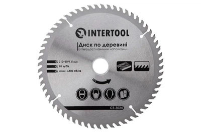 Диск пильный по дереву Intertool 210 х 60T х 30 мм