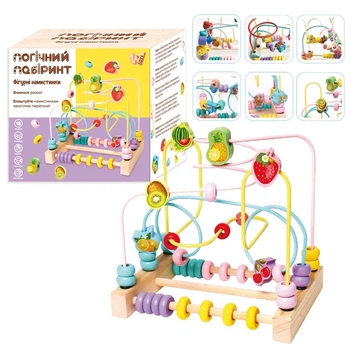 Пальчиковий лабіринт WToys 14026 Фрукти, дерев'яний, кольорові намистинки, "фруктові" фігурки