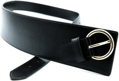 Жіночий пояс корсет зі натуральної шкіри на талію широкий 7 см універсальний 98 см чорний 64931