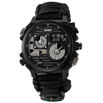 Чоловічий годинник SKMEI 2202BK Paracord компас термометр свисток кресало Чорний