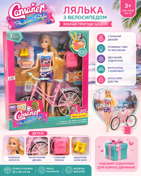 Игровой набор Кукла с велосипедом Cananer Fashion Style с аксессуарами и рюкзаком, 3+