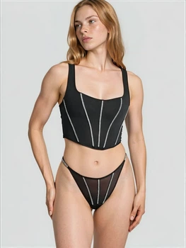 Комплект белья Victoria's Secret Sheer Shine Corset Top - XS - S - Черный