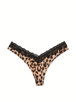 Трусики тонг Lace-Trim High-Leg Thong Panty - XS - Леопардовий