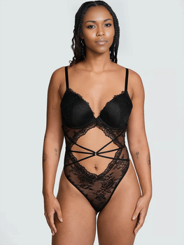 Боди Виктория Сикрет с двойным пуш-ап Bombshell Fishnet Floral Teddy - S - Черный
