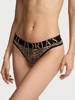Трусики Victoria's Secret Logo Cotton Thong Panty - Леопардовый - L