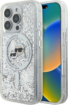 Панель Karl Lagerfeld Liquid Glitter Karl&Choupette Head Magsafe для Apple iPhone 16 Pro Transparent (KLHMP16LLGKCSGH)