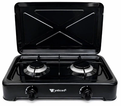 Настольная газовая плита 2 конфорки YUCEL LPG BLACK для кухни