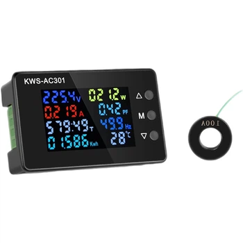 Цифровой энергометр ваттметр вольтметр KWS-AC301 100A (50-300V) с цветным дисплеем и термодатчиком