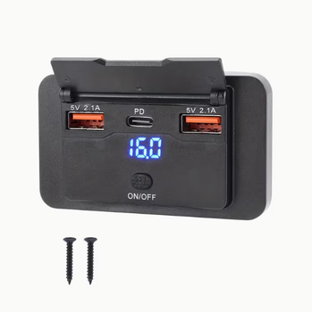 Панельная USB зарядка 12 24 V для авто C PD 2 USB A с вольтметром кнопкой и крышкой