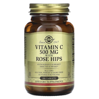 Вітамін С із шипшиною, Vitamin C, Solgar, 500 мг, 100 таблеток (SOL-02380)