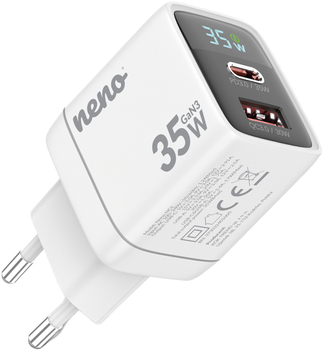 Мережевий зарядний пристрій Neno NC1 35W USB-C + USB-A White (5902479675176)