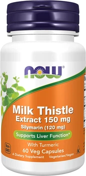 Силимарин, розторопша з куркумою, Silymarin with Turmeric, Now Foods, 150 мг, 60 вегетаріанських капсул (NOW-04735)