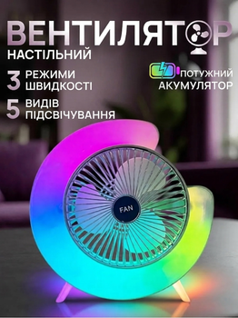 Вентилятор на акумуляторі настільний вентилятор бездротовий c RGB-підсвічуванням USB вентилятор