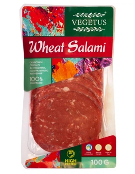Слайсы сейтана со специями, натурального копчения WHEAT SALAMI 100г Vegetus