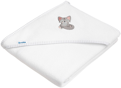 Рушник дитячий Sensillo Frotte з капюшоном з вишивкою вовка білий 100×100 см (5908310389967)