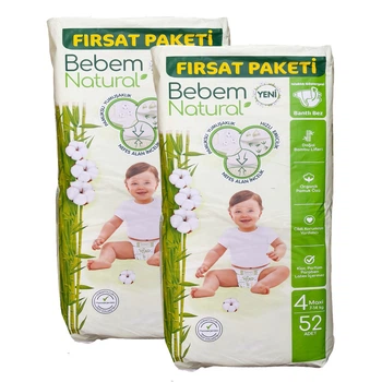 Подгузники Bebem Natural 4 Maxi (7 – 14 кг), 104 шт