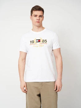 Футболка хлопковая длинная мужская Tommy Hilfiger 11730 2XL Белая с вышивкой (smt2000000045245)