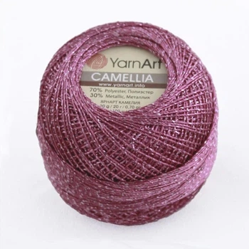 Пряжа з металевими блістерами YarnArt CAMELLIA для макраме в'язання рукоділля фуксія і золото (№425)