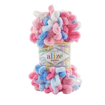 Пряжа для в'язання руками Alize Puffy Color фантазійна 100г рожева блакить №6525