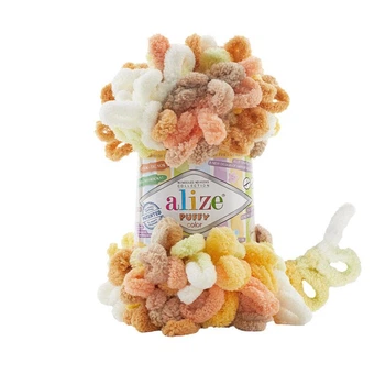 Пряжа для в'язання руками Alize Puffy Color фантазійна 100г жовтий шоколад №6528