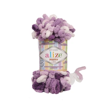 Пряжа для в'язання руками Alize Puffy Color фантазійна 100г біло-бузкова №5923