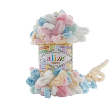 Пряжа для в'язання руками Alize Puffy Color фантазійна 100г рожева бірюза №6523