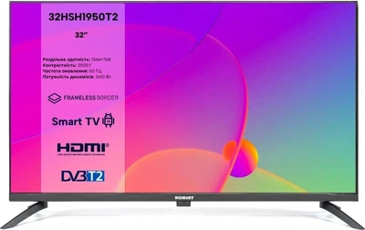 Телевизор TV 32 Romsat 32HSH1950T2 HD Ready/T2/Smart TV/Android 14/ 2x10W/2xUSB 2.0/Wi-Fi/Черный
